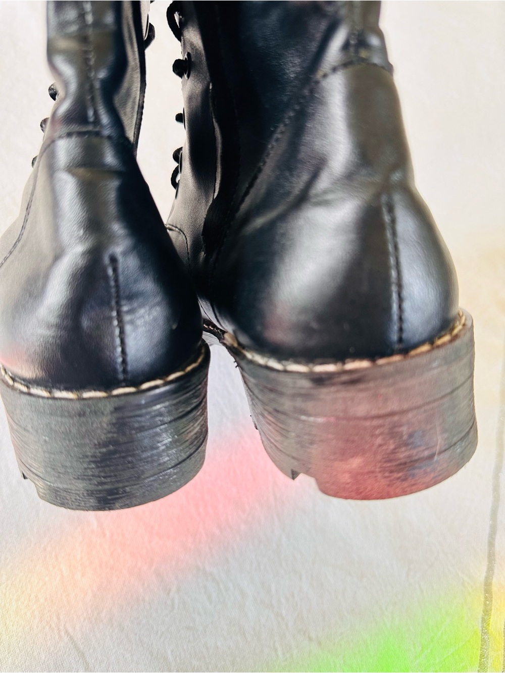 ⭐️ Black Sz 7 Lace-Up Side-Zip Faux Leather Boots Like New - Picture 8 of 10